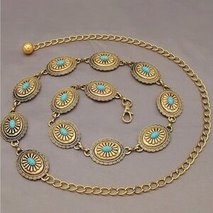 Bohemian Gold and Chain Turquoise Belt